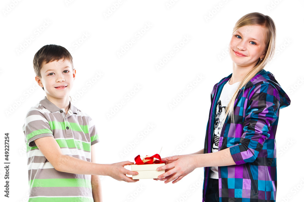 boy gives a girl a beautiful gift boy gives a girl a beautiful gift
