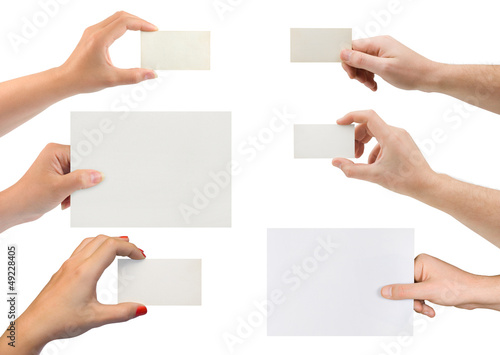 Set of hands with paper card