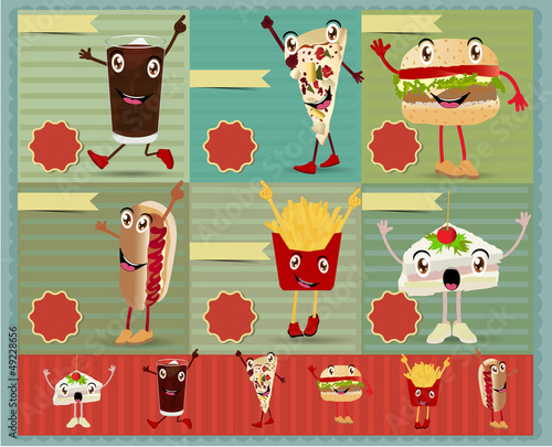 Set of Retro fast food menu funny cartoon character