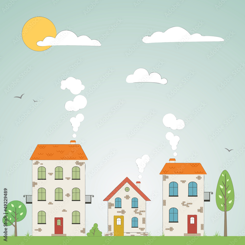 Old drawn city background with clouds. Vector Old drawn city background with clouds. Vector