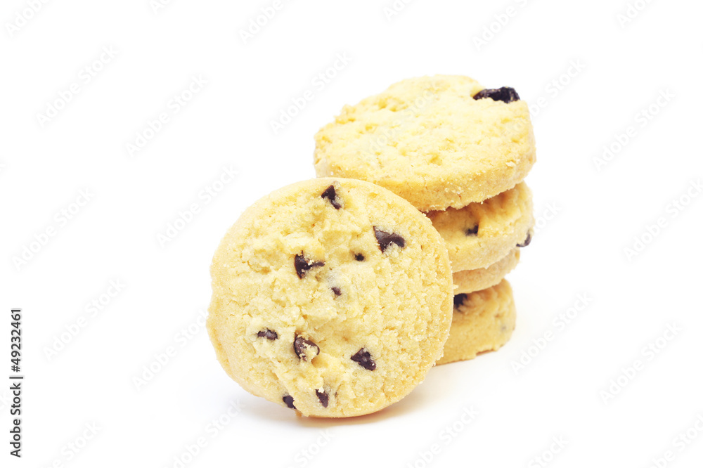 chocolate chips cookies on white background chocolate chips cookies on white background