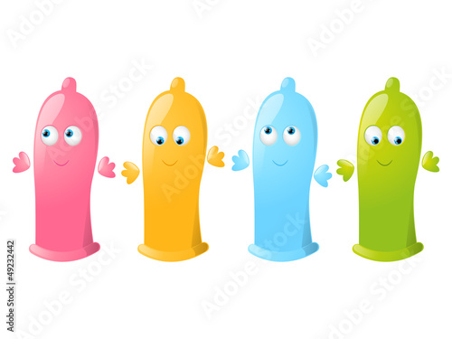 Funny condom characters isolated on white