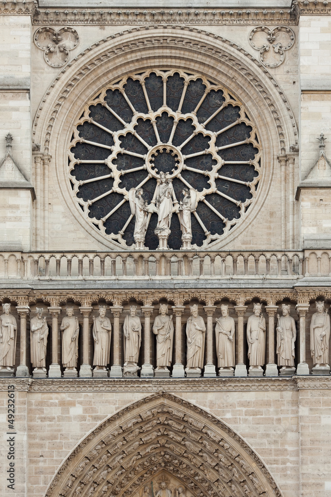 Decoration at front of Notre Dame cathedral, Paris