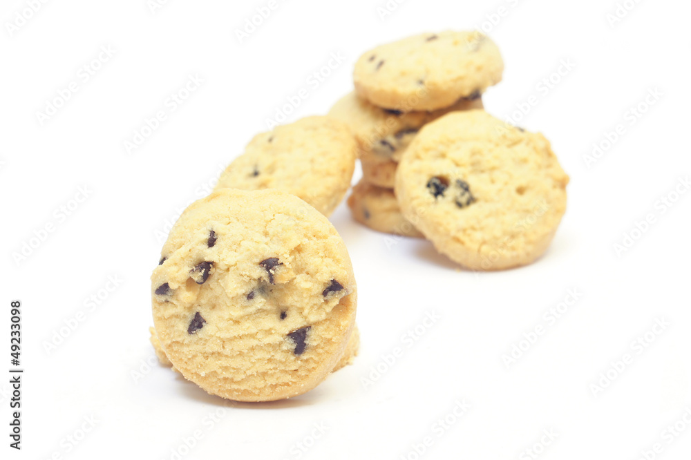 chocolate chips cookies on white background chocolate chips cookies on white background