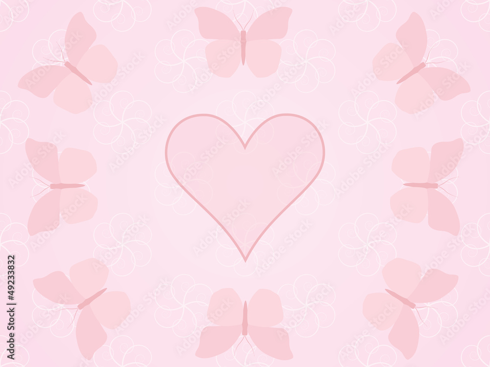 Valentines Day background with butterflies flying from heart