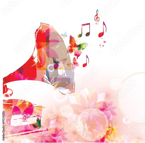 Abstract music background with butterflies