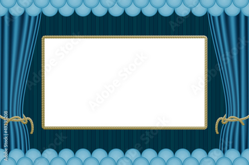 Vorhang blau mit Leinwand