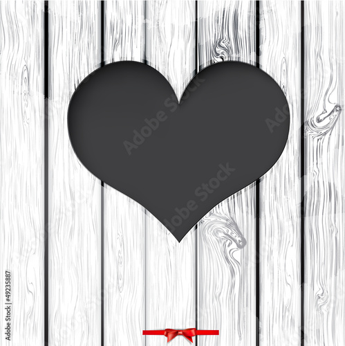 Vector hole in heart shape on wooden texture.  Happy Valentine's