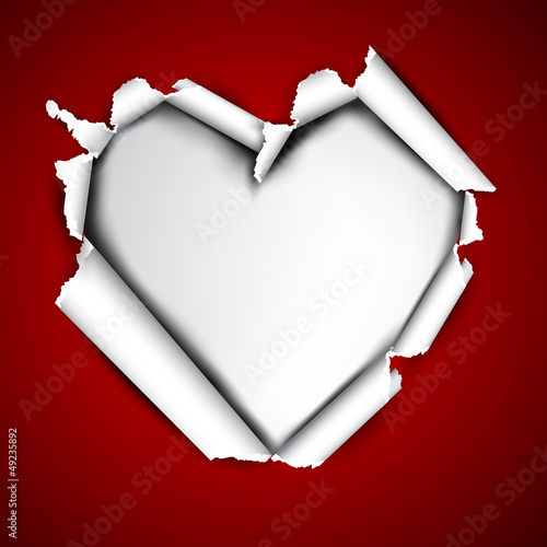 Torn paper with space for text. White heart. Valentine's day vec