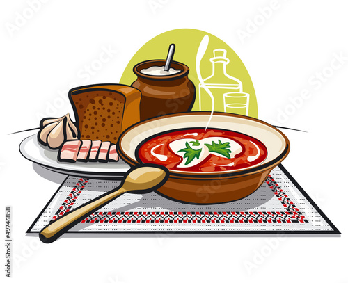 borscht soup and lard with garlic