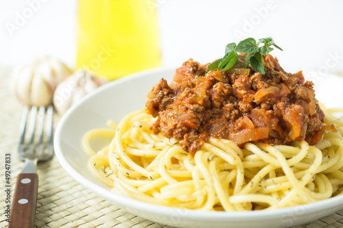 pasta spaghetti bolognese with tomato and meat sauce