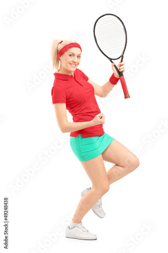 Full length portrait of a happy female tennis player © Ljupco Smokovski