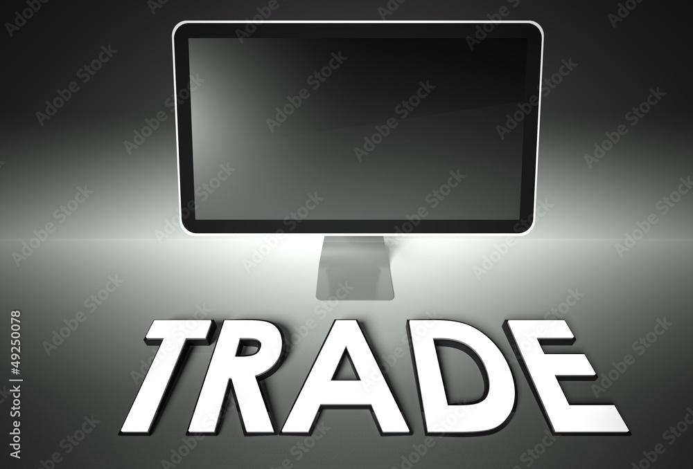 Computer blank screen with word Trade Computer blank screen with word Trade