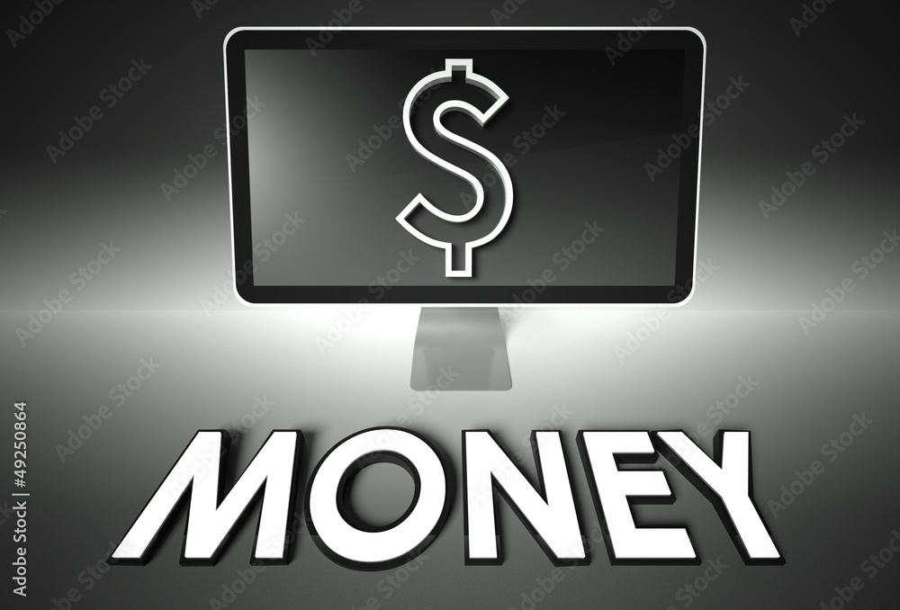 Obraz premium Screen and dollar sign, word Money, E-commerce