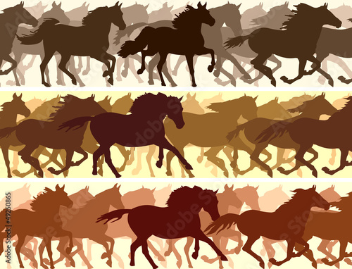 Horizontal illustration herd of horses.