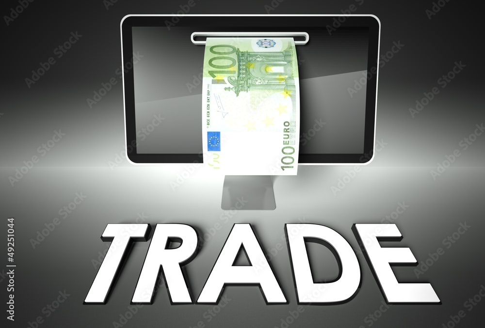Screen and euro bill, Trade Screen and euro bill, Trade