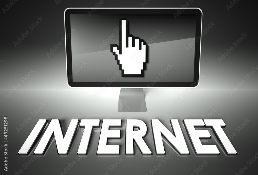Screen and hand icon with Internet, Network