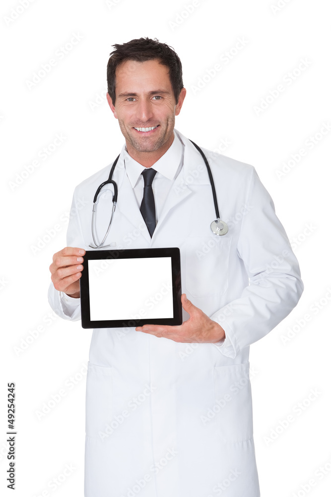 Doctor presenting empty digital tablet Doctor presenting empty digital tablet