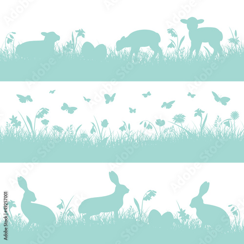 3 Easter Header Meadow Bunny Sheep Retro