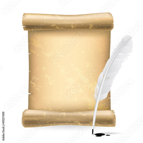 white feather and old scroll