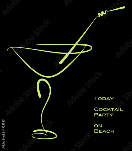Cocktail party. Green silhouette of alcohol cocktail in glass