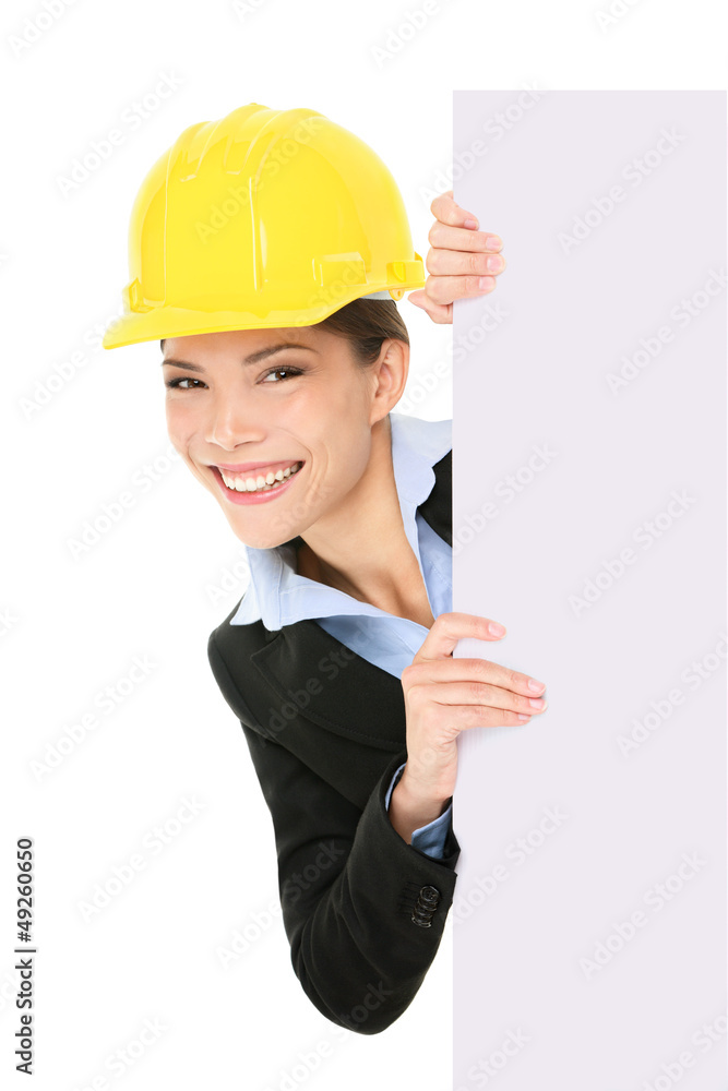Engineer entrepreneur business woman showing sign Engineer entrepreneur business woman showing sign