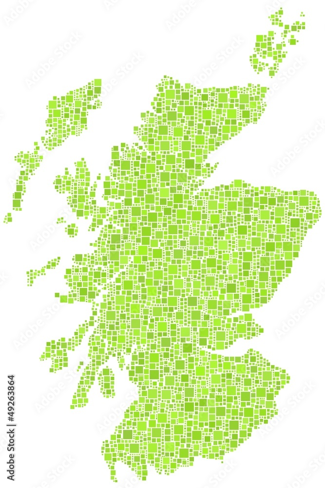 Map of Scotland - UK - in a mosaic of green square