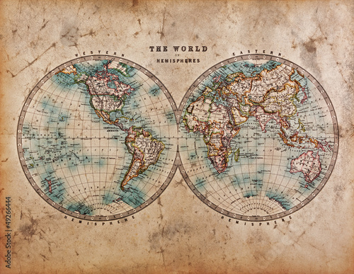 Old World Map in Hemispheres