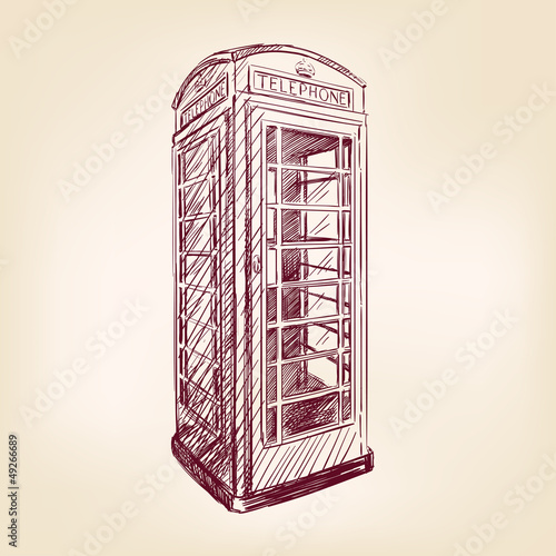 London pay phone  vintage hand drawn vector illustration