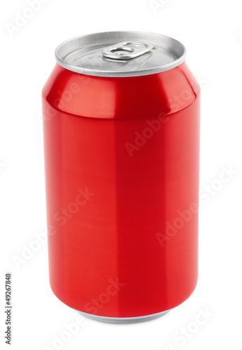 Red aluminum can isolated on white with clipping path