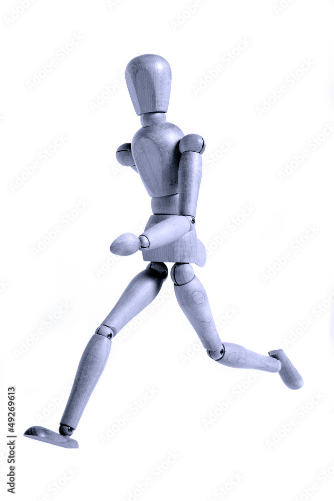 Mannequin oder Gliederpuppe rennend ( blaeulich eingefaerbt ) Mannequin oder Gliederpuppe rennend ( blaeulich eingefaerbt )