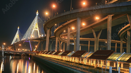 Industrial Ring Road Bridge at night in Bangkok
