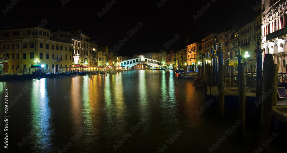 night view of Rialto Bridge, Venice, Italy
