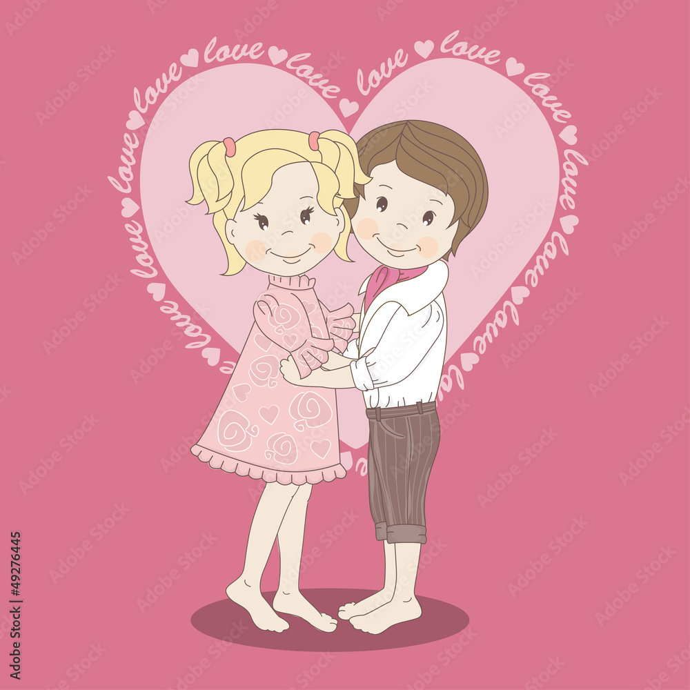 Postcard with a loving couple teens. Vector illustration Postcard with a loving couple teens. Vector illustration