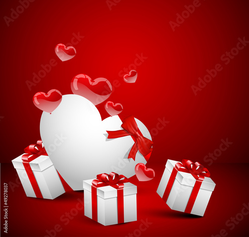 Paper heart with presents and ballons