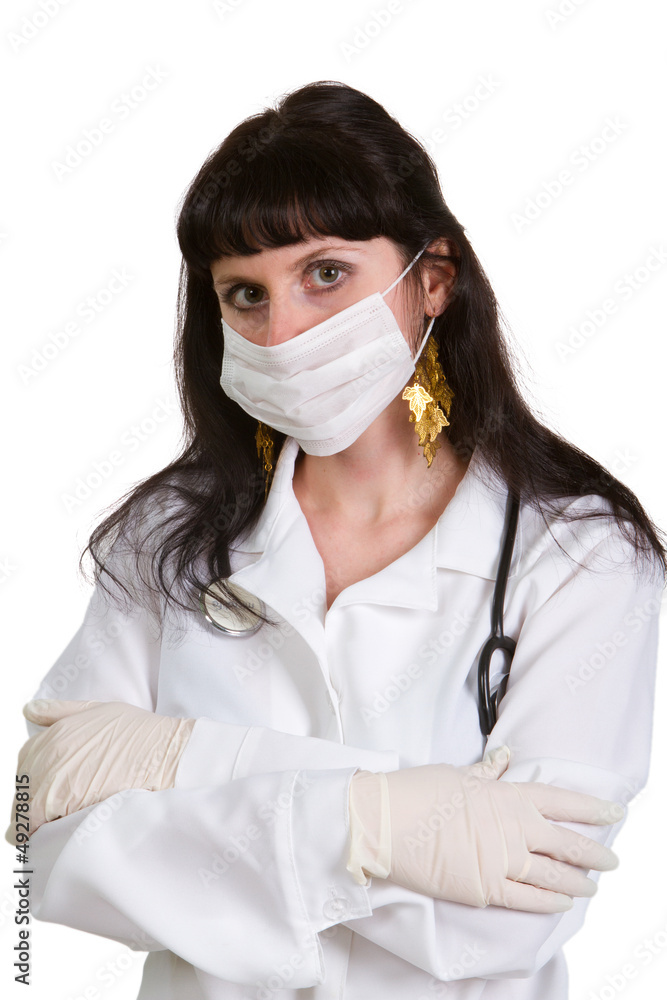 Portrait of a young female doctor on a white Portrait of a young female doctor on a white