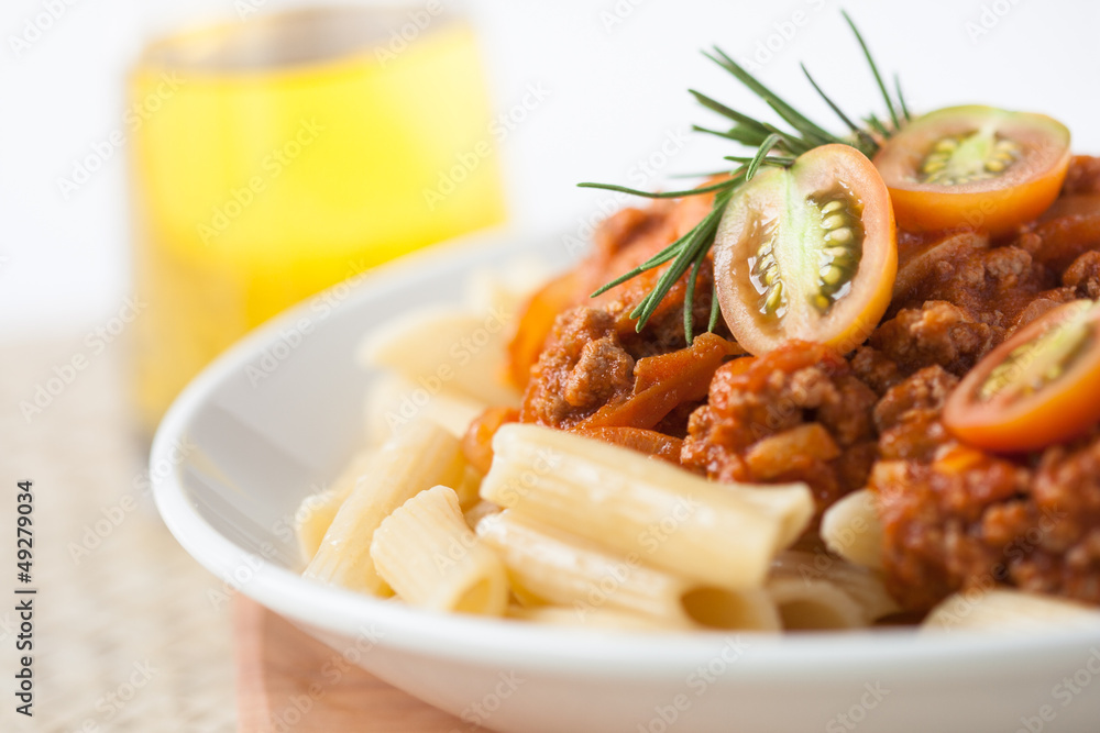 pasta penne bolognese with tomato and meat sauce pasta penne bolognese with tomato and meat sauce