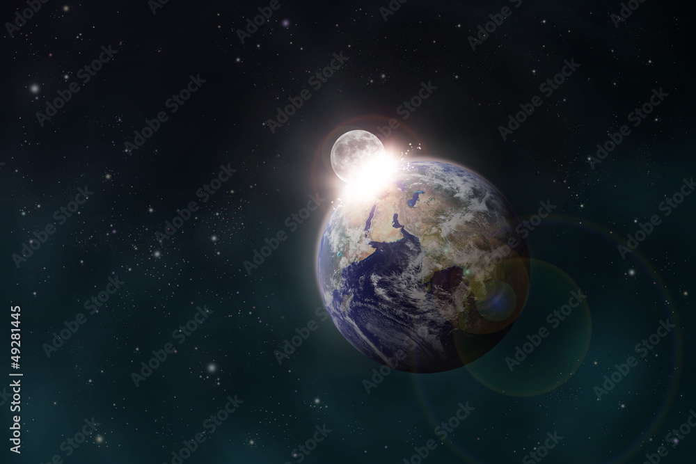 the Moon impacts the Earth space scene