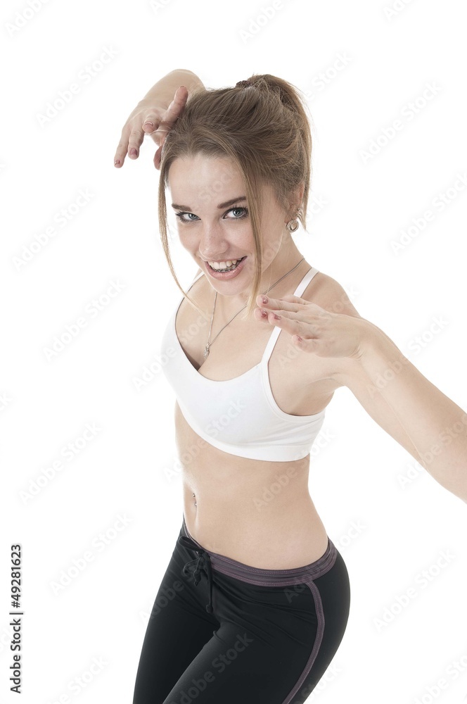 Beautiful happy athletic girl in sportive clothes. Beautiful happy athletic girl in sportive clothes.