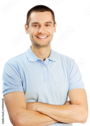 Cheerful young man, over white