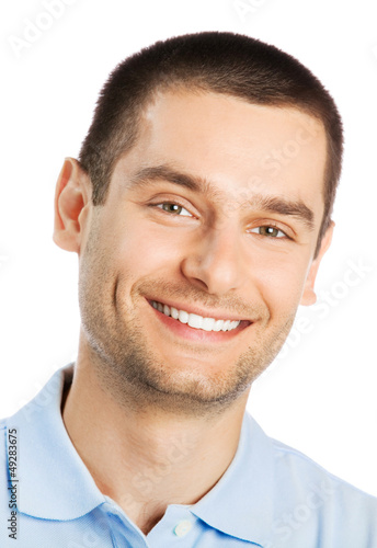 Cheerful young man, over white