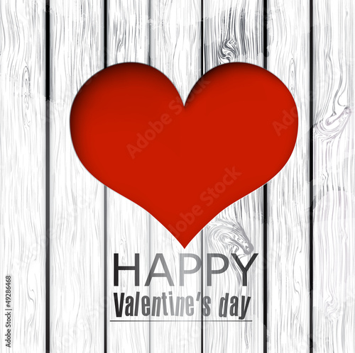 Vector hole in heart shape on wooden texture. Happy Valentine's
