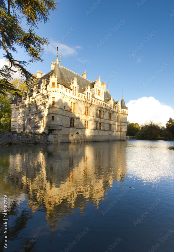 Chateau Azay-le-Rideau  (built 1527), Loire, France at sunset