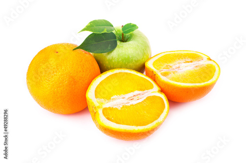 Fresh juicy oranges and apples