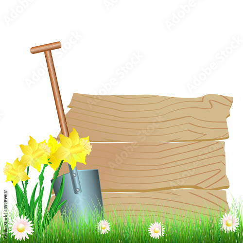 Gartenarbeit im Frühling mit Narzissen