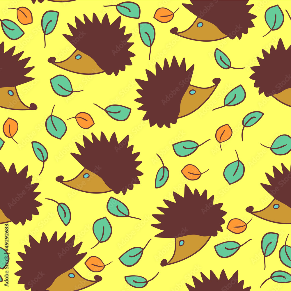 Seamless pattern with cute hedgehogs
