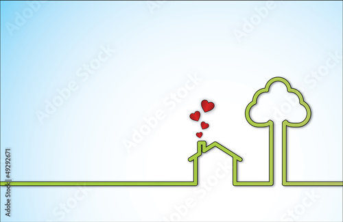 Green Sweet Home with Red Love Heart