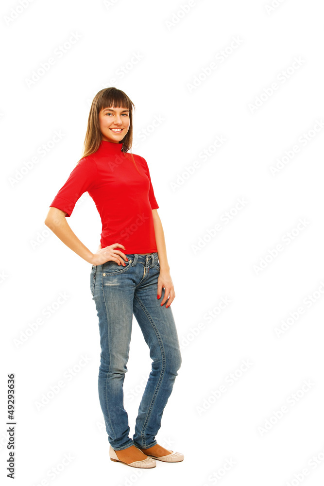 A beautiful woman standing . isolated on white background