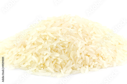 Close up white rice  on white background