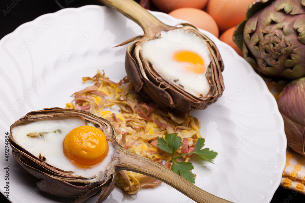 Eggs In Artichokes Stock Photo Adobe Stock